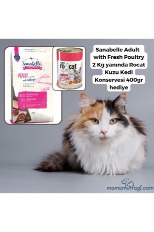 Sanabelle Adult  with Fresh Poultry Kedi maması 2 Kg-Rocat Kuzu Kedi Konservesi 400gr hediye\ İstanbul İçi Özel Sevkiyat