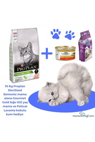 Pro Plan Sterilised Somonlu ve Ton Balıklı Kısırlaştırılmış Yetişkin Kedi Maması 10 Kg- Yaşmama ve Kum Hediyeli