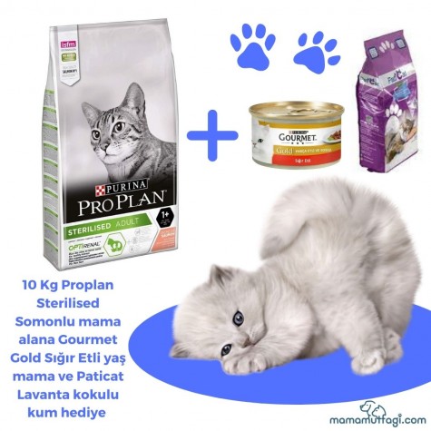 Pro Plan Sterilised Somonlu ve Ton Balıklı Kısırlaştırılmış Yetişkin Kedi Maması 10 Kg- Yaşmama ve Kum Hediyeli
