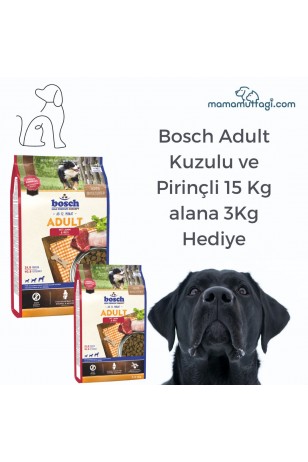 Bosch Adult Kuzulu ve Pirinçli Yetişkin Köpek Maması15 Kg - 3Kg Hediye\ İstanbul içi Özel Sevkiyat