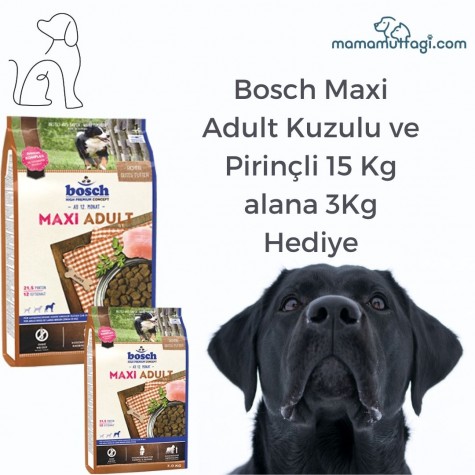 Bosch Maxi Adult Kuzulu ve Pirinçli Yetişkin Köpek Maması 15 Kg-3 Kg Hediye\ İstanbul içi Özel Sevkiyat