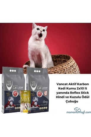 Vancat Aktif Karbon Kedi Kumu 2x10 lt-Reflex Stick Hindi ve Kuzulu Ödül Çubuğu Hediye