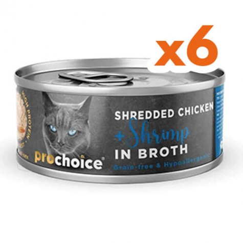 Prochoice Deluxe  Shredded Chicken & Shrimp In Broth 70 Gr x 6 Adet