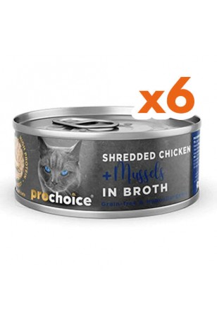 Prochoice Deluxe Shredded Chicken & Mussels In Broth 70 Gr x 6 Adet