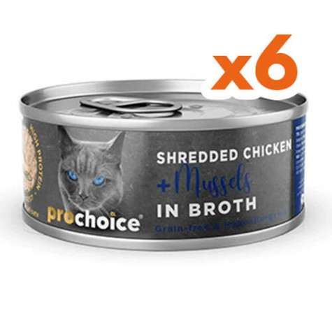 Prochoice Deluxe Shredded Chicken & Mussels In Broth 70 Gr x 6 Adet