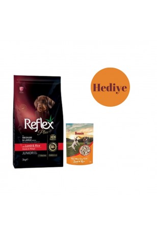 Reflex Plus Orta Büyük Irk Kuzulu Pirinçli Yavru Köpek Maması 3 Kg - Bonnie Köpek Ödül Hediyeli !