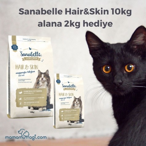 Sanabelle Hair&Skin Yetişkin Kedi Maması 10 Kg- 2Kg Hediye \ İstanbul içi Özel Sevkiyat