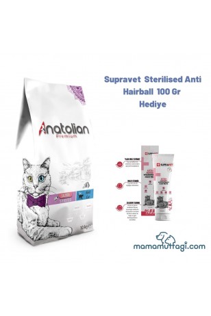 Anatolian Premium Somonlu Kısırlaştırılmış Yetişkin Kedi Maması 10 Kg ( Supravet Sterilised Malt Hediyeli)