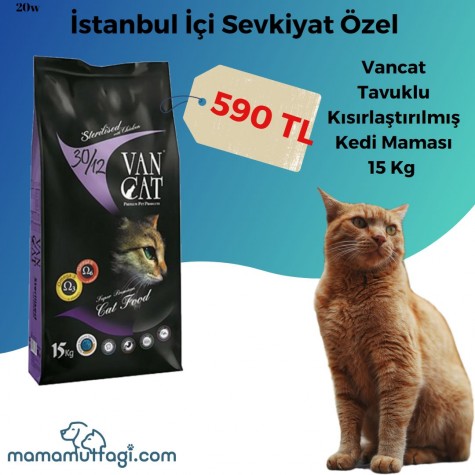 Vancat Tavuklu Kısırlaştırılmış Kedi Maması 15 Kg- İstanbul Sevkiyat Ürünü