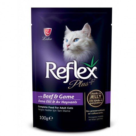 Reflex Plus Biftekli Ve Av Hayvanlı Pouch Kedi Konserve Jöle İçinde Et Parçacıklı 100 Gr